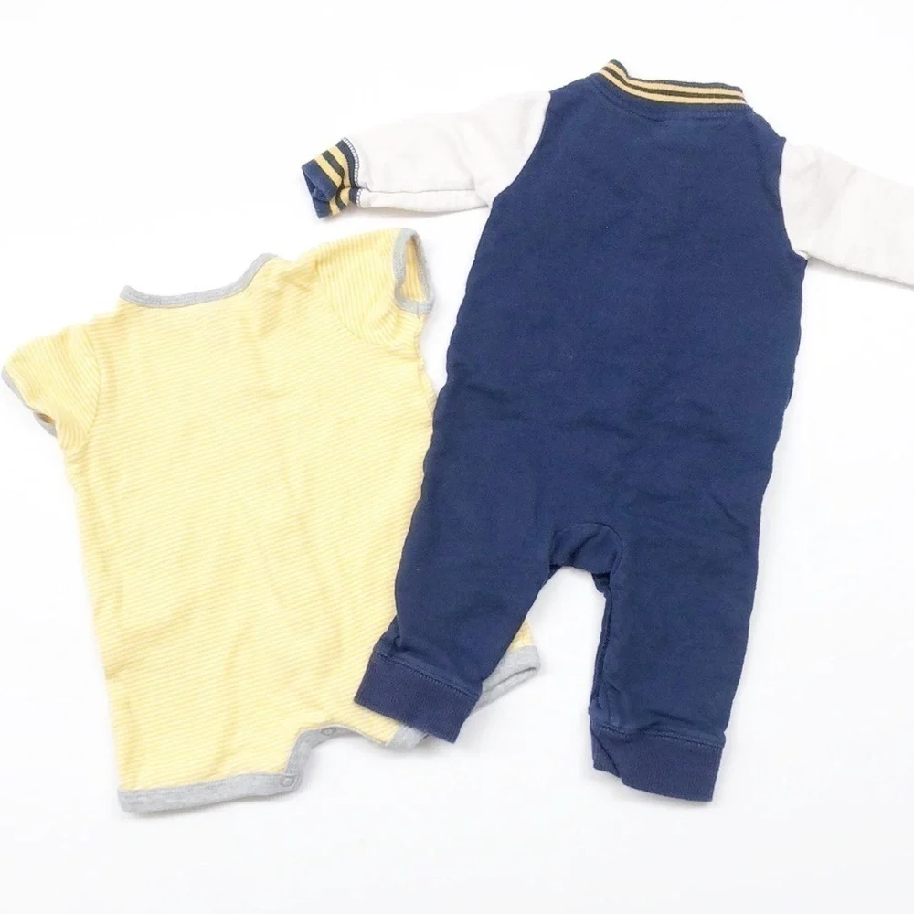 Carter's All-Stars letterman jacket jumpsuit + turtle striped baby romper